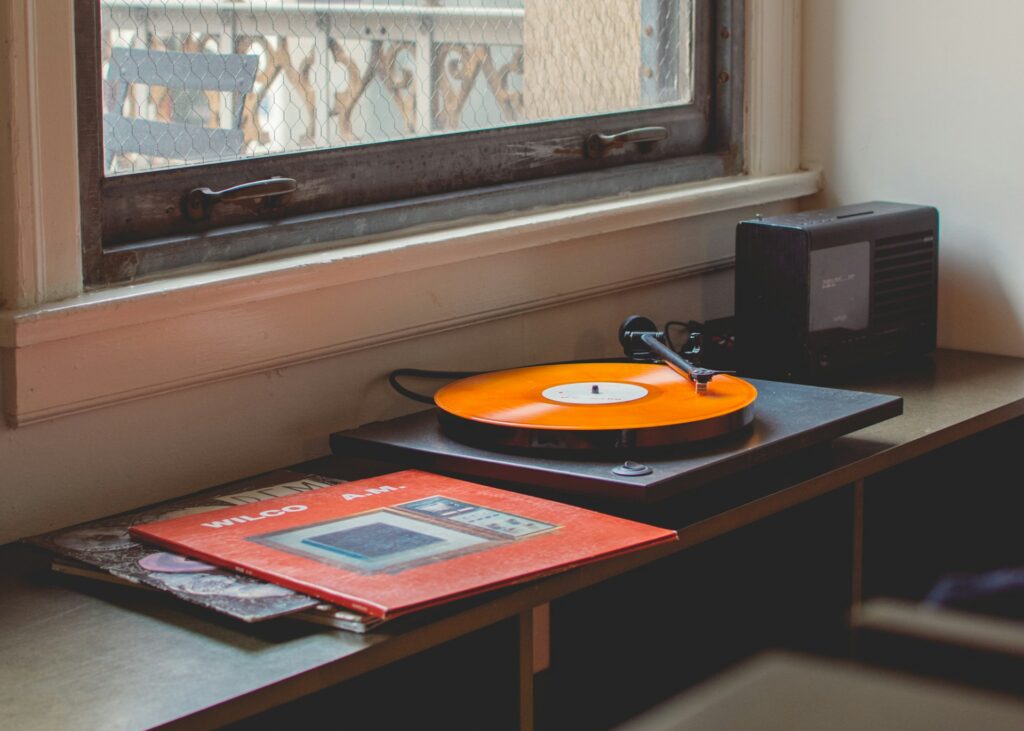vinyl records and player